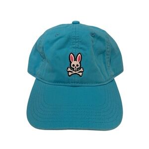 Psycho Bunny Men's Cotton Relaxed Fit Adjustable Sunbleached Cap - Blue
